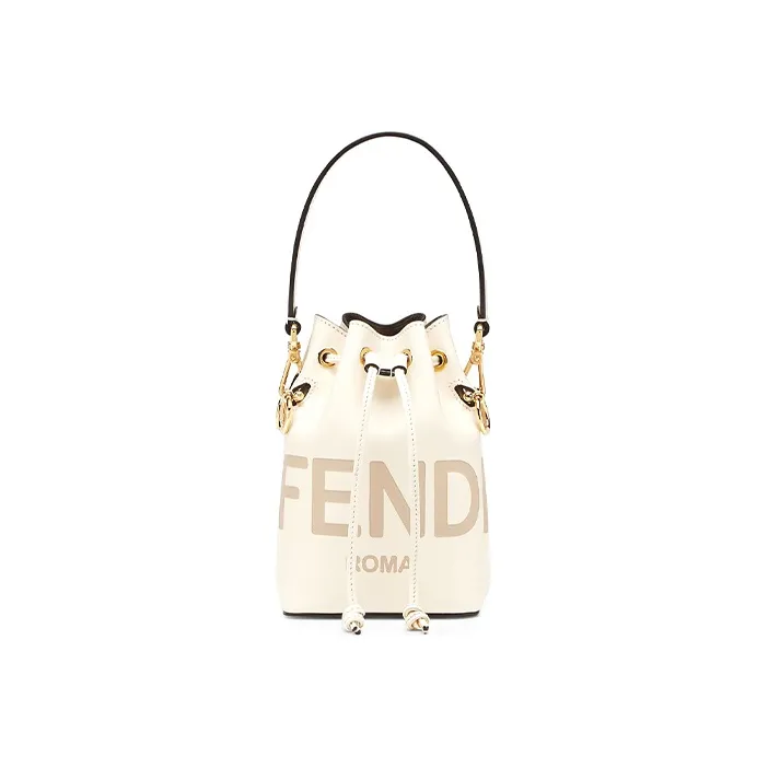 FENDI Mon Tresor Calfskin Drawstring Bucket Bag Crossbody Handbag Shoulder Bag Mini Women's White-0