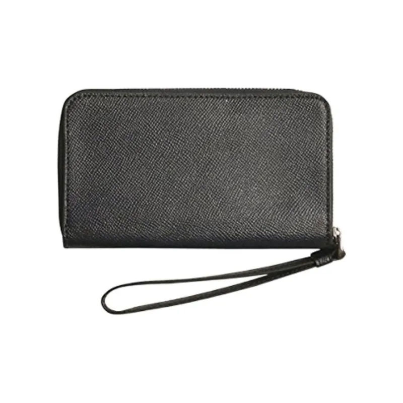 COACH Cross Grain Leather Coin Pocket, Handbag, Wallet, Cell Phone Pouch Women's Midnight Black-1
