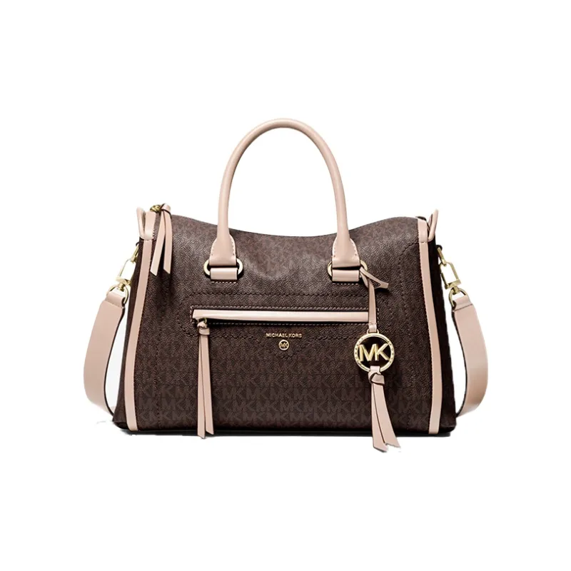 MICHAEL KORS Carine Cow Leather Shoulder Bag Crossbody Bag Handbag Medium Size Women's Dark Brown/Nude Pink-0