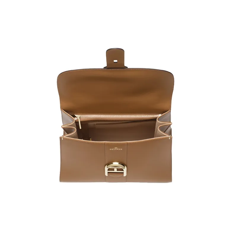 Delvau Brillant Cow Leather Handbag Medium Size Women's Brown-3