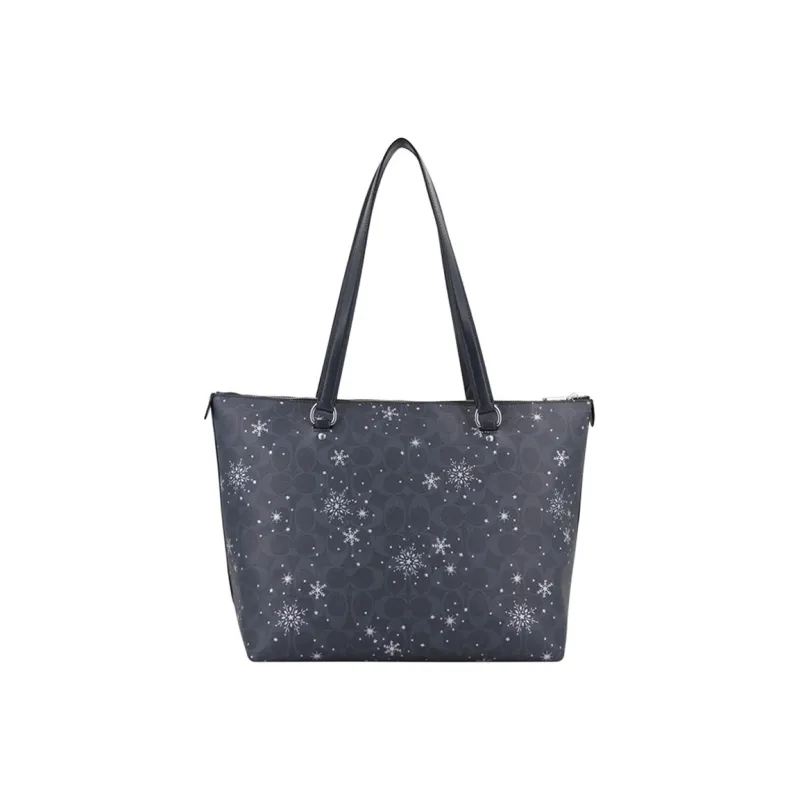 COACH Canvas Monogram With Cow Leather Tote Bag Shopping Bag Shoulder Bags Women's Navy Blue-2