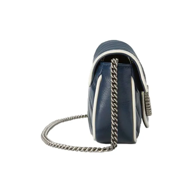 GUCCI Marmont Leather Shoulder Bag Crossbody Bag Extra Mini Women's Blue/White-2