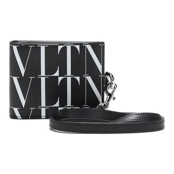 Valentino Cow Leather Wallet Neck Pouch Men's Black White