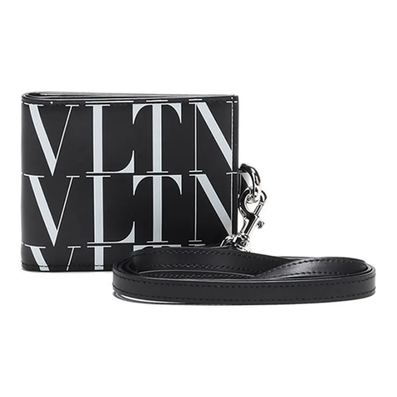 Valentino Cow Leather Wallet Neck Pouch Men's Black White-0