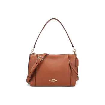 COACH Marlon Pebbled Leather Crossbody Bag, Shoulder Bag Large Size Women's Red Brown