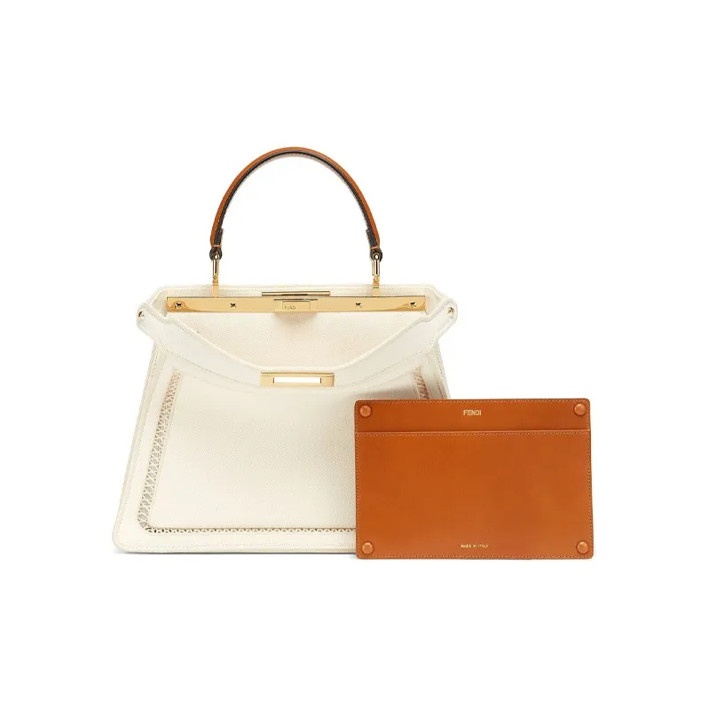 FENDI Peekaboo ISeeU Canvas With Leather Shoulder Bag Crossbody Bag Handbag Medium Size Women's White-5
