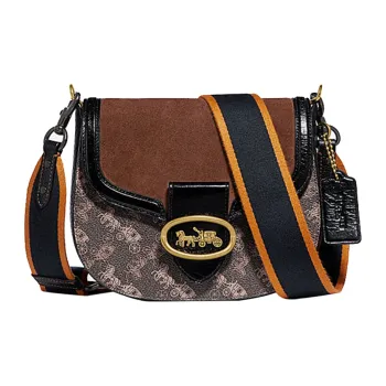 COACH Kat Coated Canvas With Leather Saddle Bag Crossbody Shoulder Bag Women's Brown Black