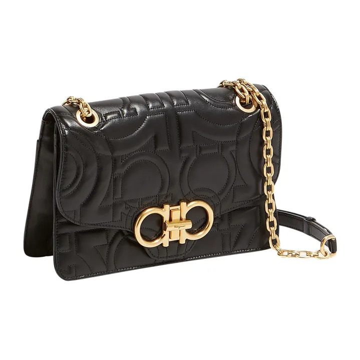 FERRAGAMO GANCINI Calfskin Shoulder Bag, Crossbody Bag Tubas Women's Black-1