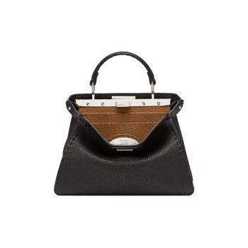 FENDI Peekaboo ISeeU Calfskin Trunk Bag, Shoulder Bag, Crossbody Bag, Handbag Small Size Women's Black