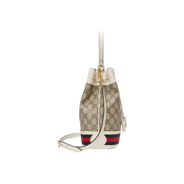 GUCCI Canvas With Leather Bucket Bags One Shoulder Handbag Crossbody Bag Small Size Women's Ebony/White-1