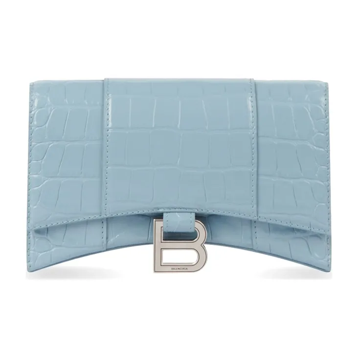 Balenciaga Hourglass Cow Leather Wallet Women's Blue-0