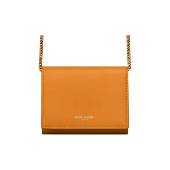 SAINT LAURENT Matte Finish Leather Crossbody Bag Shoulder Bag Women's Orange