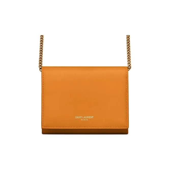 SAINT LAURENT Matte Finish Leather Crossbody Bag Shoulder Bag Women's Orange-0