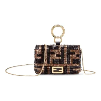 FENDI Baguette Cow Leather Coin Purse Baguette Bag Crossbody Bag Shoulder Bag Women's Brown