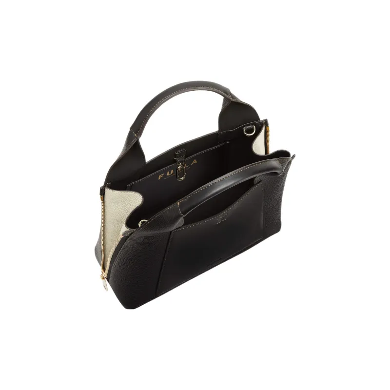 Furla Gilda Soft Calfskin Patchwork Leather Crossbody One Shoulder Handbags Medium Size Women's Black Marble Color-3