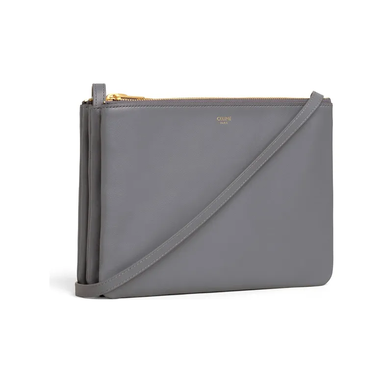 CELINE Trio Smooth Lambskin Crossbody Bag, Shoulder Bag Tubas Women's Gray-1