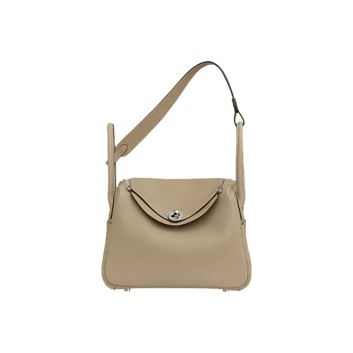 HERMES Lindy Taurillon Clemence Leather Handbag Shoulder Bag Women's Trench Coats In Beige-1
