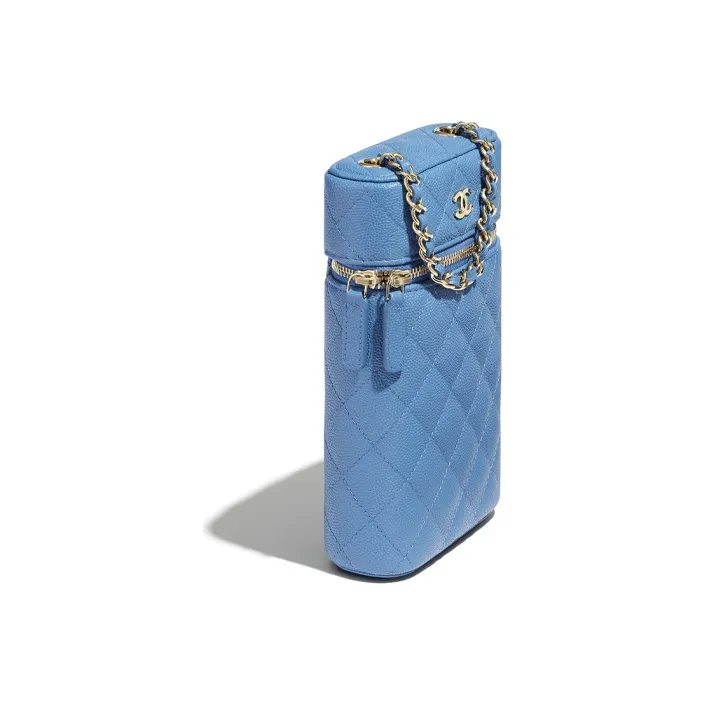CHANEL Embossed Calfskin And Metal Cell Phone Case Women's Blue-1