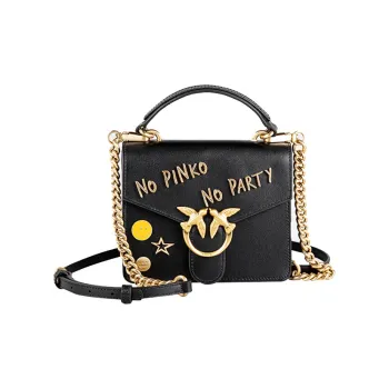 PINKO Cow Leather Flying Bird Bag Stork Bag Handbag Crossbody Bag Mini Women's Black/Black Gold