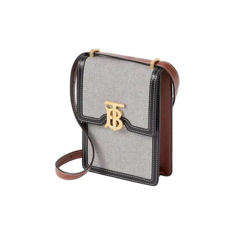Burberry Robin Cotton Canvas With Two Tone Leather Shoulder Bag, Crossbody Bag, Cell Phone Pouch Women's-1