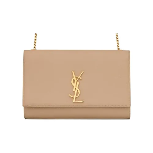 SAINT LAURENT Grain Embossed Leather Chain Portable Crossbody Bag Shoulder Bag Women's Dark Beige