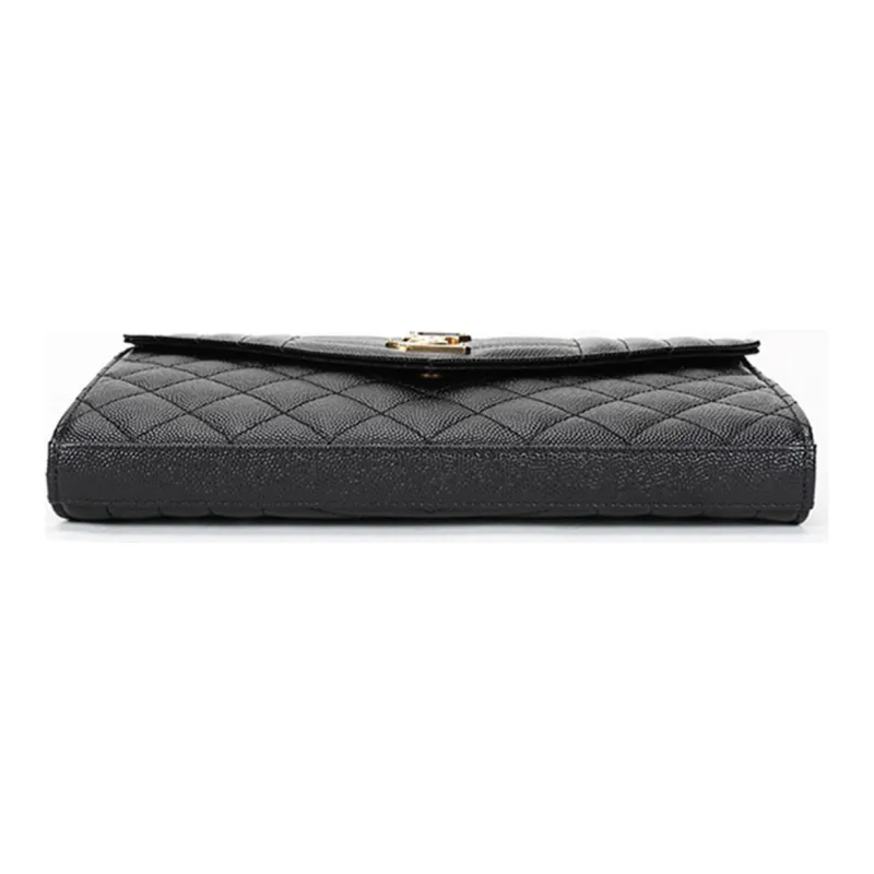 SAINT LAURENT Monogram Chain Wallet Grain De Poudre Black-4
