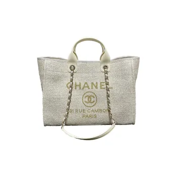 CHANEL Fabric Tote Bag, Shopping Bag, Beach Bag, Shoulder Bag, Crossbody Bag, Chain Bag, Handbag Women's White