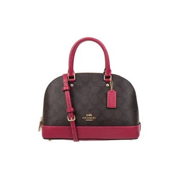 COACH Sierra PVC One Shoulder Handbag Small Size Women's Dark Brown & Red