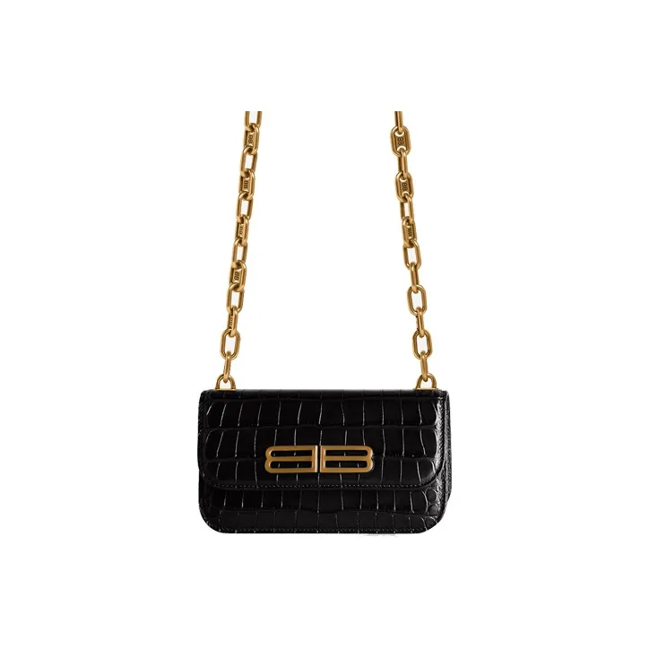 Balenciaga Gossip Cow Leather Chain Bag Shoulder Bag Crossbody Bag Extra Small Women's Black-0