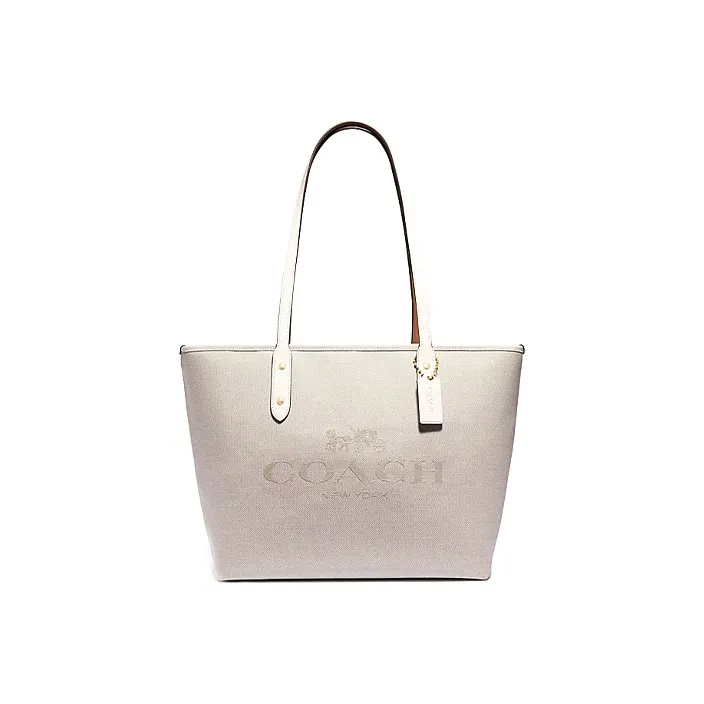 COACH City Zip Tote Fabric With Cow Leather Tote Bag Shopping Bag Handbag Shoulder Bag Women's Pure White-0