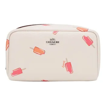 COACH Boxy Artificial Leather Clutch Makeup Bag Small Size Women's White