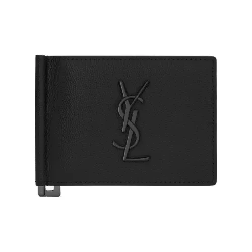 SAINT LAURENT Monogram Grain Texture Embossed Leather Document Wallet Men's Black