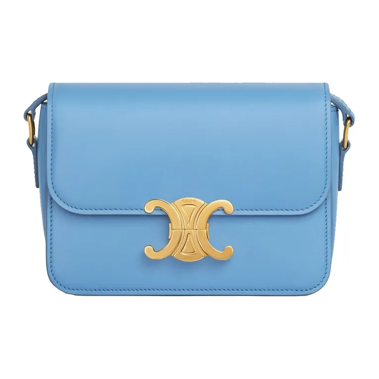 CELINE Shiny Cow Leather Shoulder Bag, Handbag, Shoulder Bag, Crossbody Bag Women's Sky Blue-0