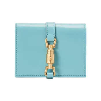 GUCCI Jackie 1961 Ostrich Leather Clutch Wallet, Card Holder Small Size Women's Light Blue