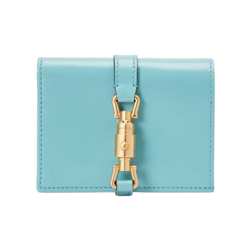 GUCCI Jackie 1961 Ostrich Leather Clutch Wallet, Card Holder Small Size Women's Light Blue-0