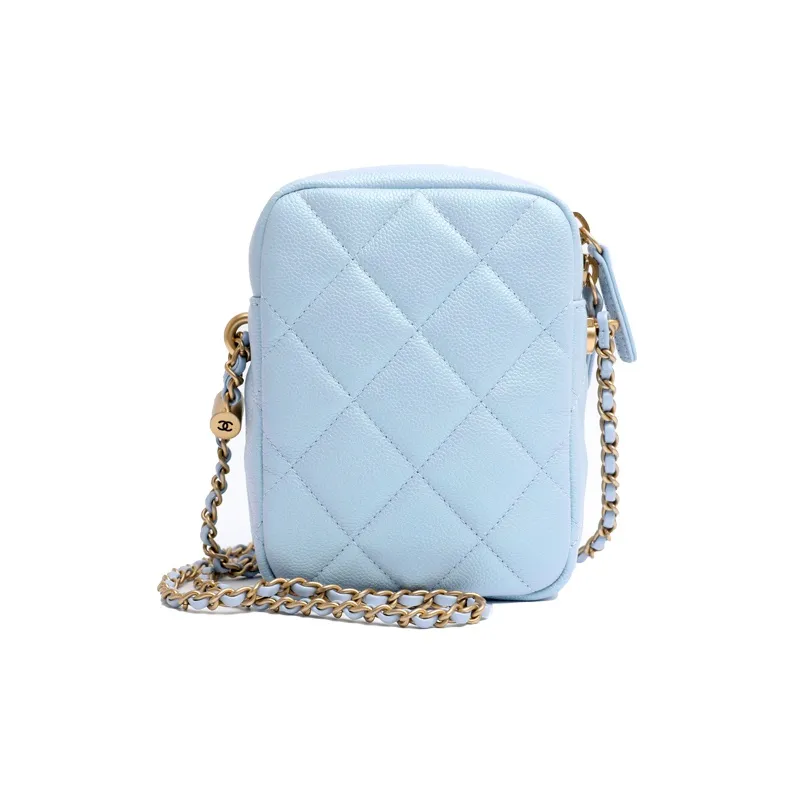 CHANEL 21K Winter Cow Leather Shoulder Bag Cell Phone Pouch Box Bag Crossbody Bag Regular Women's Light Blue-1