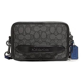 COACH Charter Calfskin Textile Small Square Bag Shoulder Bag, Crossbody Bag Regular Men's Black