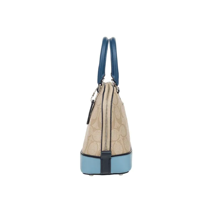 COACH Sierra Leather PVC Portable One Shoulder Shell Crossbody Bag Medium Size Women's Bright Blue With Khaki Monogram-2