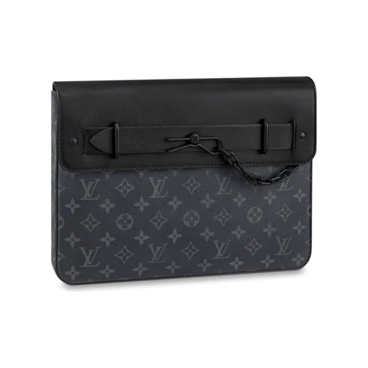 LOUIS VUITTON Coated Canvas Clutch Men's Black-0