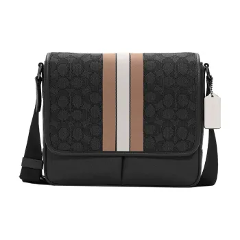 COACH Thompson Pebbled Leather Shoulder Bag, Crossbody Bag Trumpets Men's Brown White & Black