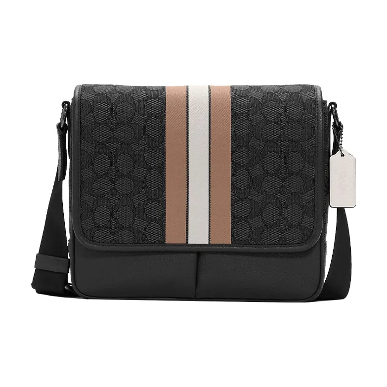 COACH Thompson Pebbled Leather Shoulder Bag, Crossbody Bag Trumpets Men's Brown White & Black-0