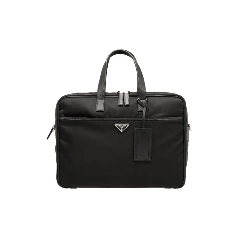 PRADA Recycled Nylon And Saffiano Leather Briefcases Handbags Men's Black-0