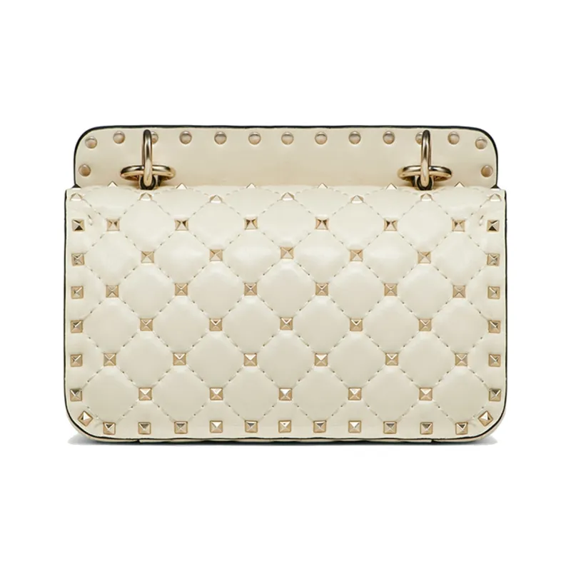 Valentino ROCKSTUD SPIKE Stitched Nappa Leather Shoulder Bag, Crossbody Bag, Handbag Small Size Women's Ivory White-2