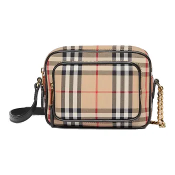 Burberry Vintage Cotton With Calfskin Camera Bag Shoulder Bag Crossbody Bag Unisex Beige