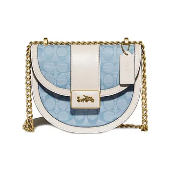 COACH Alie Cow Leather With Fabric Saddle Bag, Shoulder Bag, Crossbody Bag Small Size Women's White & Denim Blue