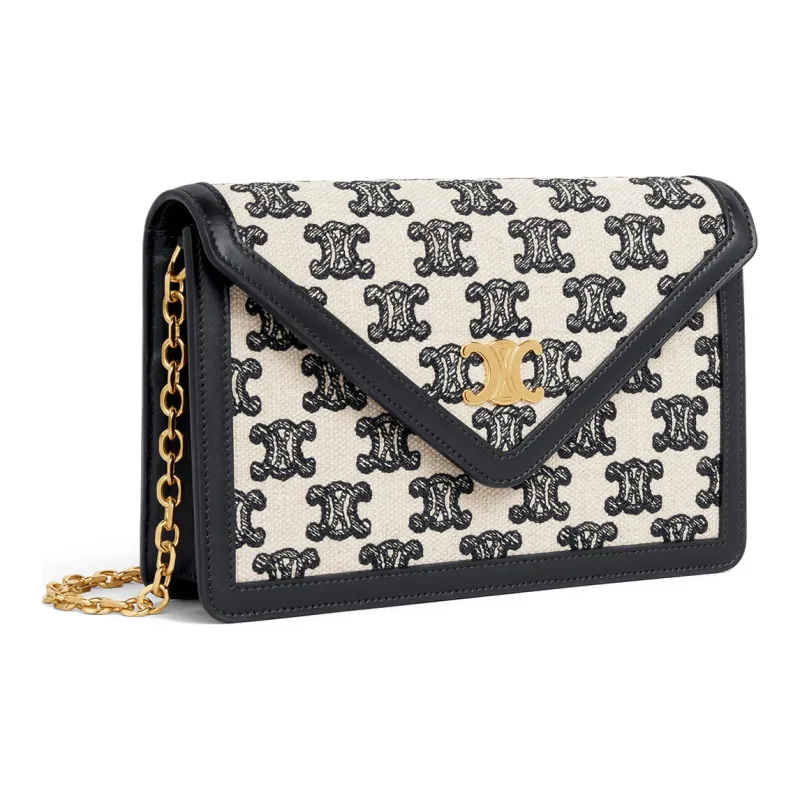 CELINE Triumphal Arch Fabric Crossbody Bag, Shoulder Bag Women's Black/White-2