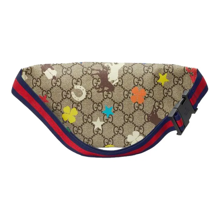 GUCCI Canvas With Leather Sling Bag Fanny Pack Regular Kids' Ebony/Green/Multicolor-6
