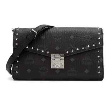 MCM Millie Visetos Artificial Leather Shoulder Bag, Crossbody Bag Women's Black
