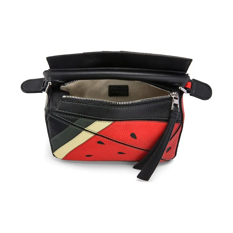 LOEWE Puzzle Calfskin Geometric Bag Puzzle Bag Handbag Shoulder Bag Crossbody Bag Mini Women's Red Black-3
