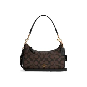COACH Pennie Canvas With Leather Shoulder Bag Crossbody Bag Handbag Medium Size Women's Dark Brown